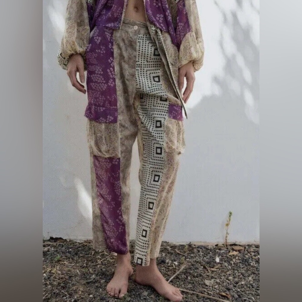 ZARA Patchwork‎ Sheer Lightweight Viscose Cargo Pants Size XS Style 6895/055